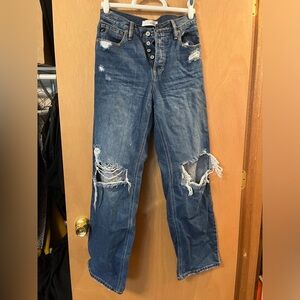 High rise straight leg distressed jeans